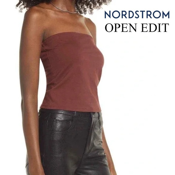 πΈ Nordstrom Open Edit Tube Top Rayon Blend Jersey Milk Chocolate Brown Tank - Picture 1 of 11